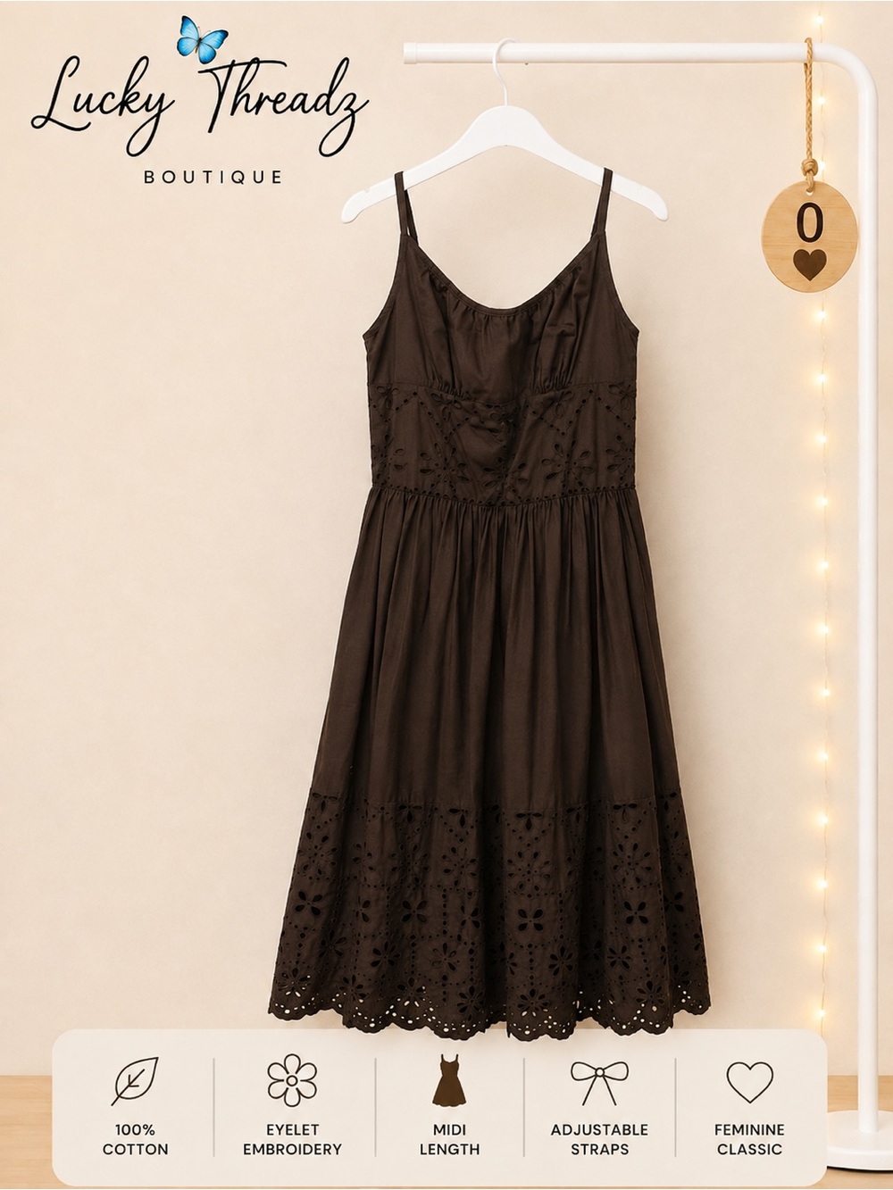LOFT Ann Taylor Chocolate Brown Eyelet Cotton Midi Sundress 0⁠